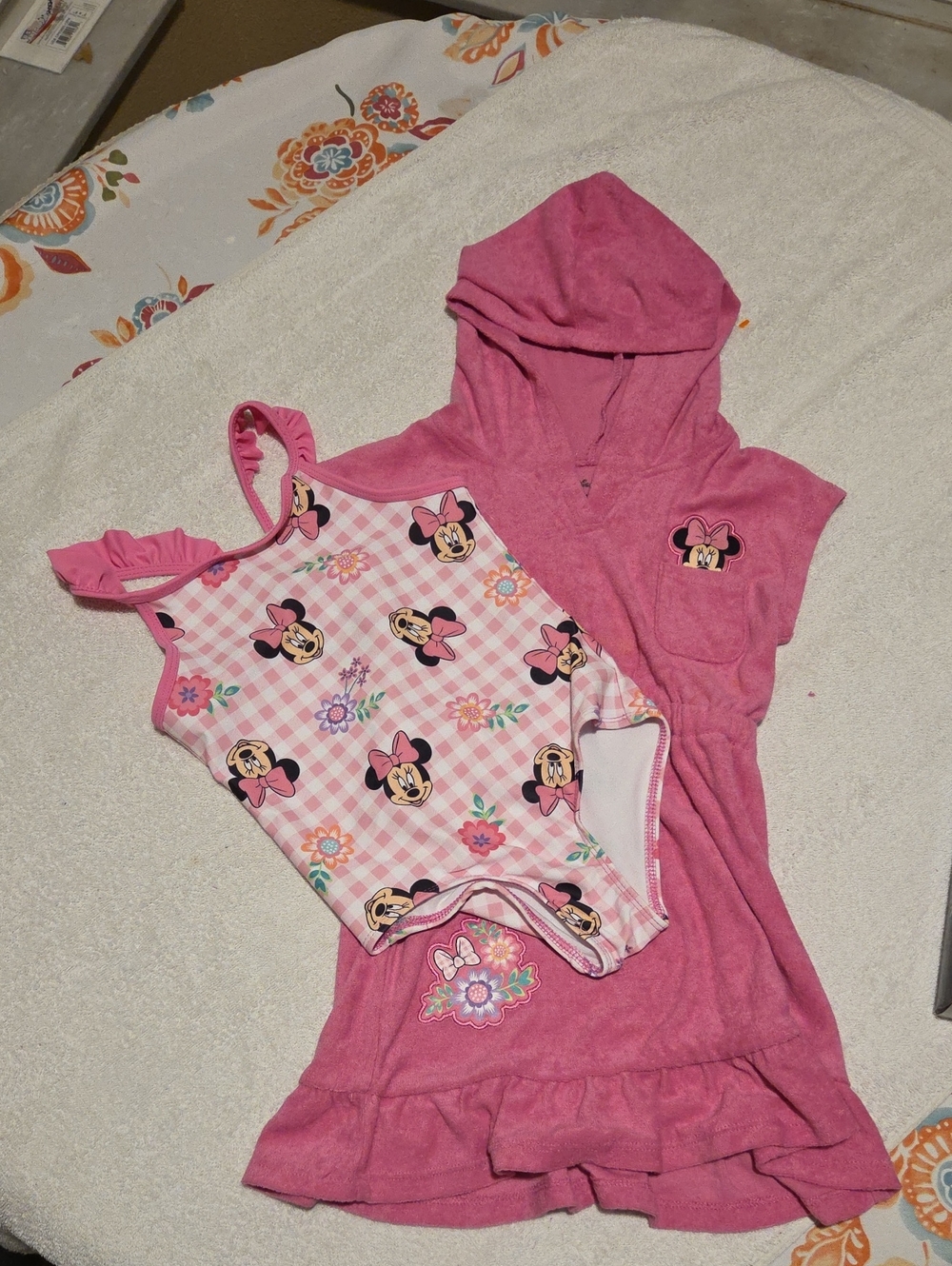 Disney Pink Minnie Mouse Hooded Towel Dress with Matching Swimsuit